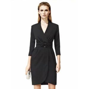 Reiss Woman's Sz 6 Lorna Black Wrap Front Pencil Dress
